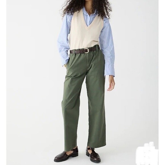 2/$30 J. Crew Slouchy Boyfriend Chino Pants Sz 36 XL Olive Green Cotton Preppy